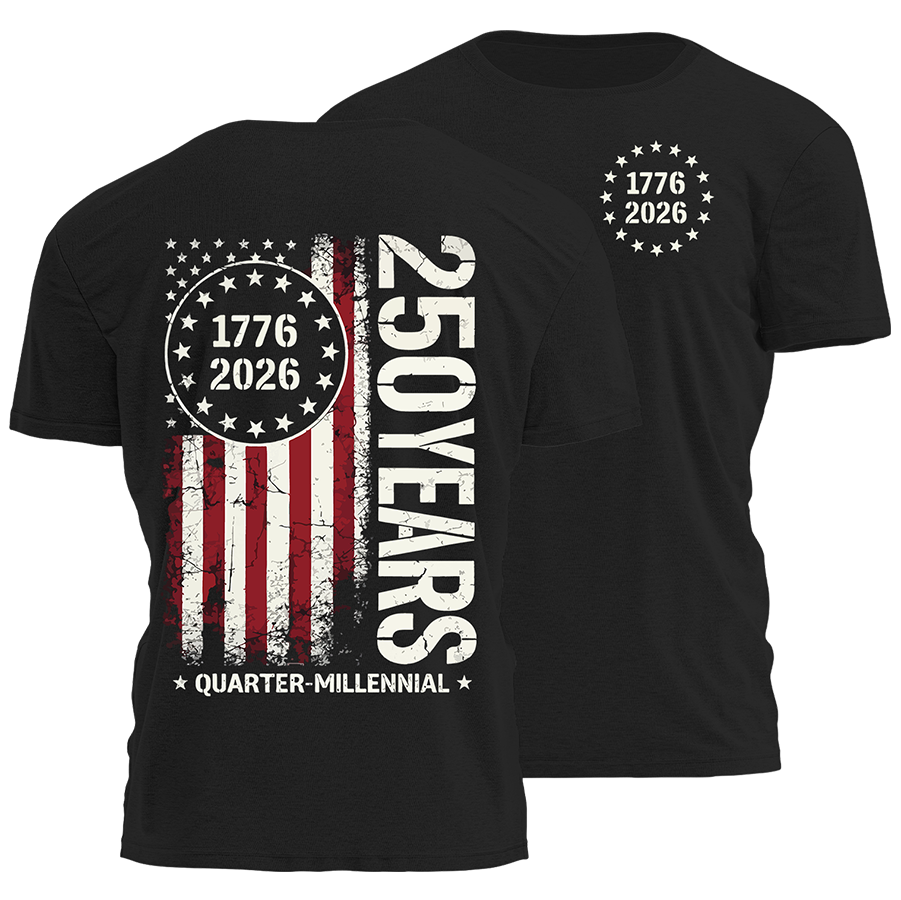 250 Years of Independence Vintage American Flag Back Print T-Shirt