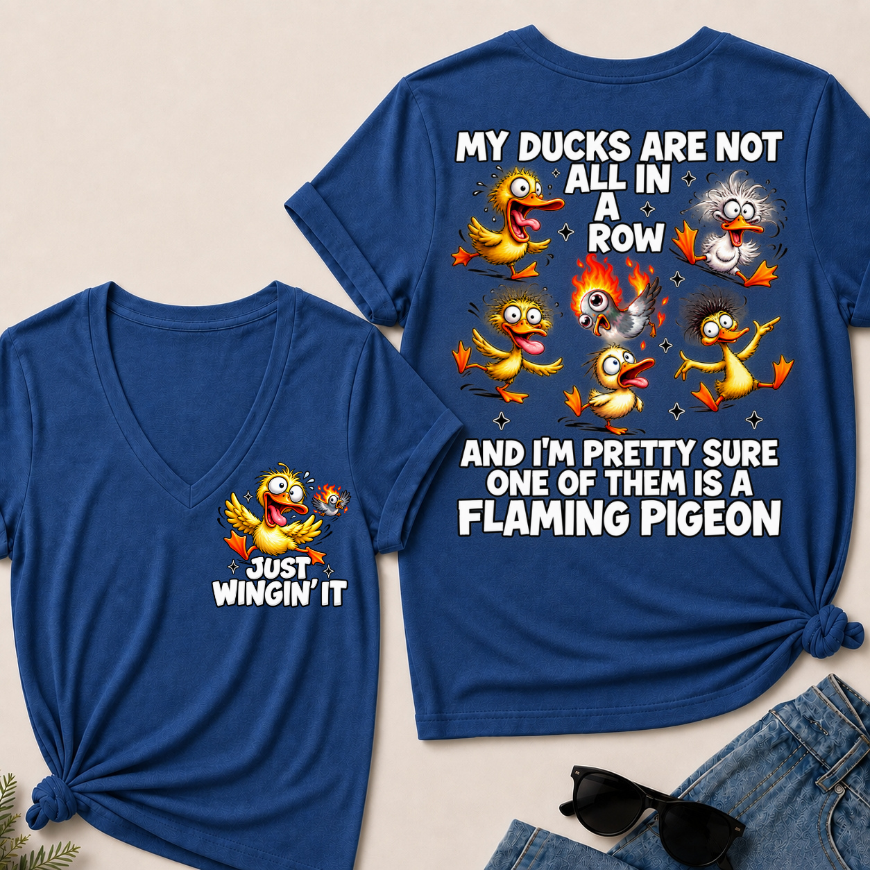 My Ducks Are Not All In A Row Funny Duck Graphic V-Neck T-Shirt