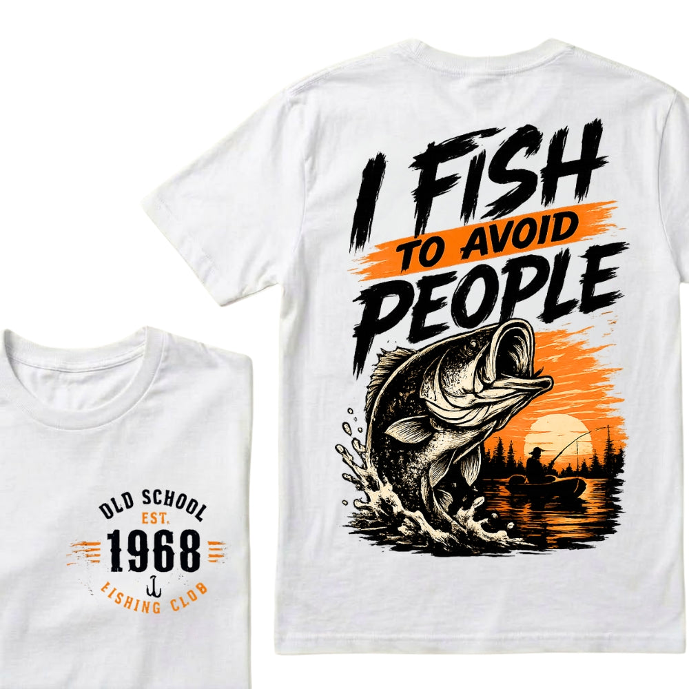 Custom EST.Year I Fish To Avoid People Old School 1968 Bass Fishing Sunset Lake Graphic T-Shirt