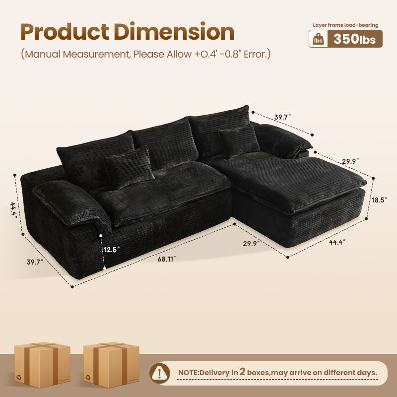 Modular Sectional Sofa with Chaise,Deep Seat Cloud Couch, Modern L-Shape