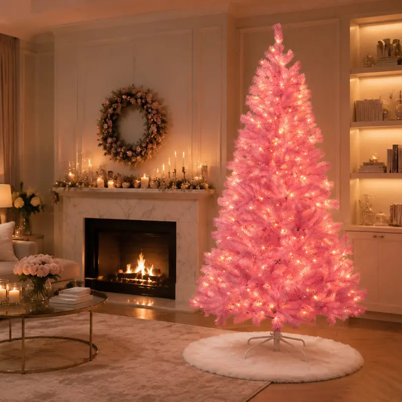 Pre-Lit Snow-Flocked Artificial Christmas Tree – 250 Warm White LED Lights, 8 Lighting Modes, Full Branches and Sturdy Foldable Metal Stand