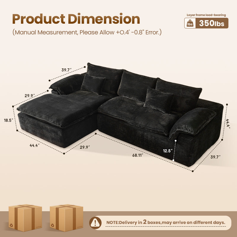 Modular Sectional Sofa with Chaise,Deep Seat Cloud Couch, Modern L-Shape