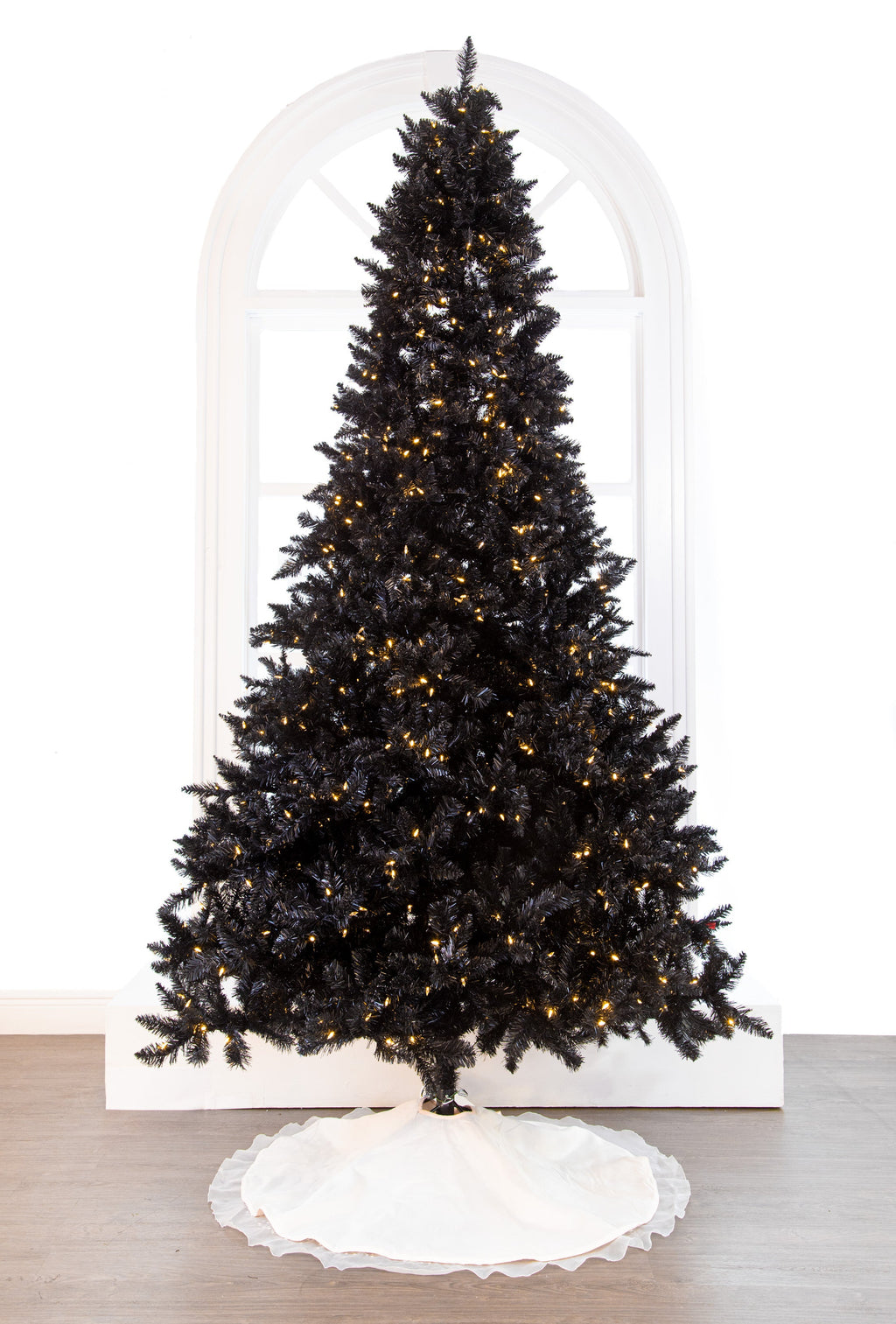 Black Tinsel Tree Pre-Lit Warm White LED Lights