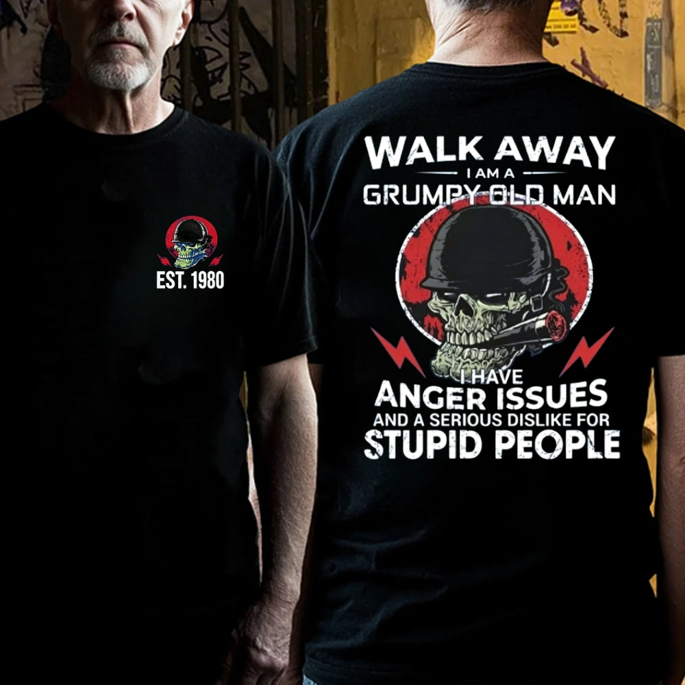 Custom EST.Year Walk Away I Am A Grumpy Old Man Skull Graphic T‑Shirt