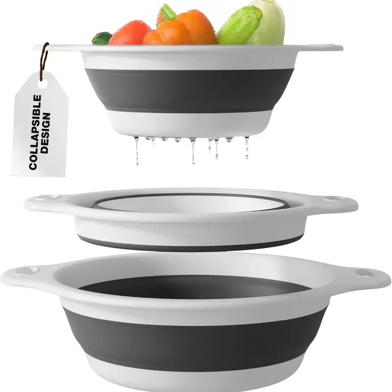 Collapsible Colanders 3-Pack – Sturdy Kitchen Strainer Set with Compact Over-Sink Self-Drainage Base, 3 Sizes (2.8 L, 3.8 L and 4.7 L), White