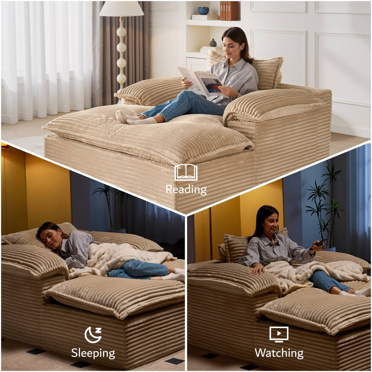 Boneless Lounge Chaise with Cloud Plush Sofa Bed