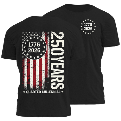 250 Years of Independence Vintage American Flag Back Print T-Shirt