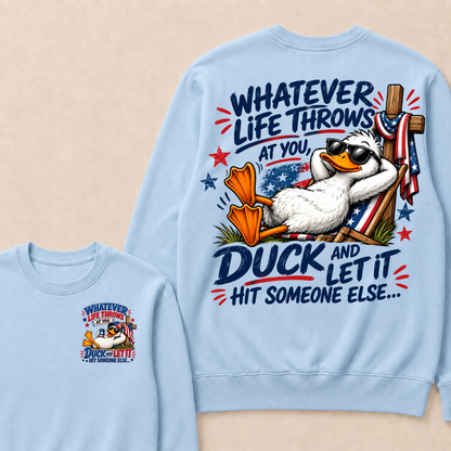 Patriotic Lounging Duck Double Sided Print Crewneck Sweatshirt