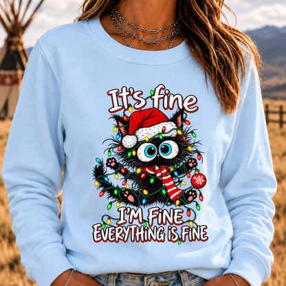 It's Fine I'm Fine Everything Is Fine Funny Christmas Black Cat Crewneck Sweatshirt