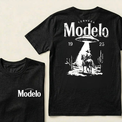 Cerveza Modelo 1925 Western Ufo Cowboy Rider Desert Cactus Vintage Graphic Tee