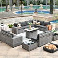 Ovios 13 Pieces Outdoor Patio Furniture Set with Fire Pit Table and Chairs with Wide Armrests