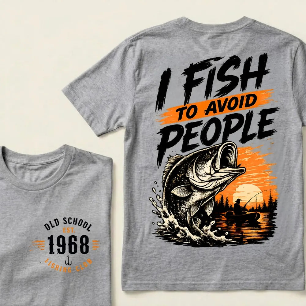 Custom EST.Year I Fish To Avoid People Old School 1968 Bass Fishing Sunset Lake Graphic T-Shirt