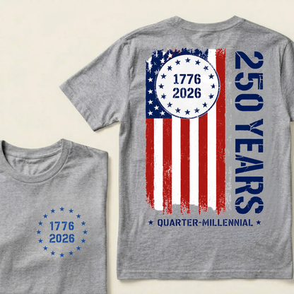 250 Years of Independence Vintage American Flag Back Print T-Shirt