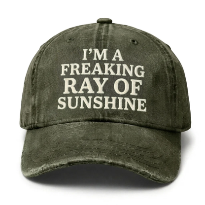 Vintage Wash "I'm A Freaking Ray Of Sunshine" Embroidered Cap