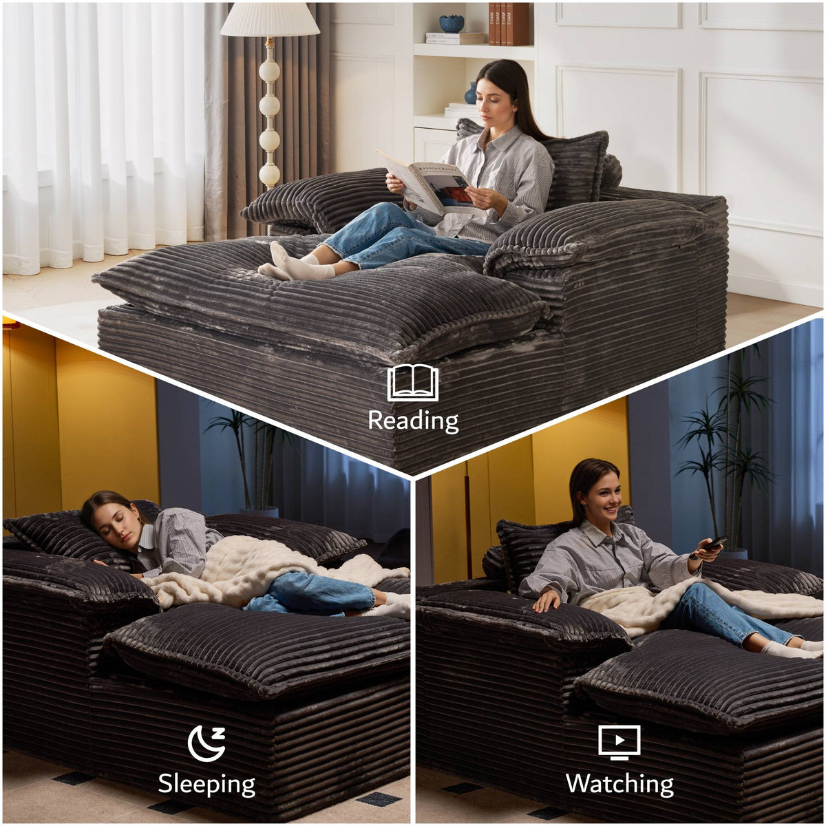 Boneless Lounge Chaise with Cloud Plush Sofa Bed