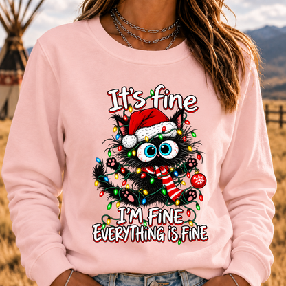 It's Fine I'm Fine Everything Is Fine Funny Christmas Black Cat Crewneck Sweatshirt