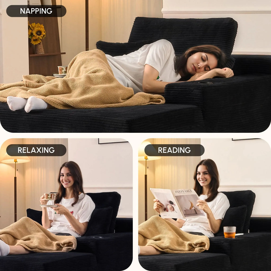 🔥Chaise Lounge Chair with Cup Holders
