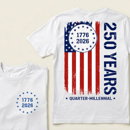 250 Years of Independence Vintage American Flag Back Print T-Shirt