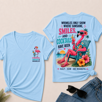 Wrinkles Only Show Where Sunshine, Smiles & Cocktails Have Been V-Neck T-Shirt