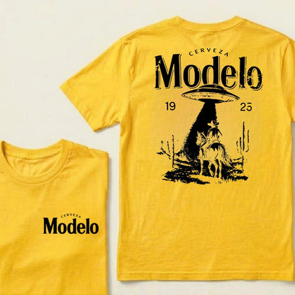 Cerveza Modelo 1925 Western Ufo Cowboy Rider Desert Cactus Vintage Graphic Tee