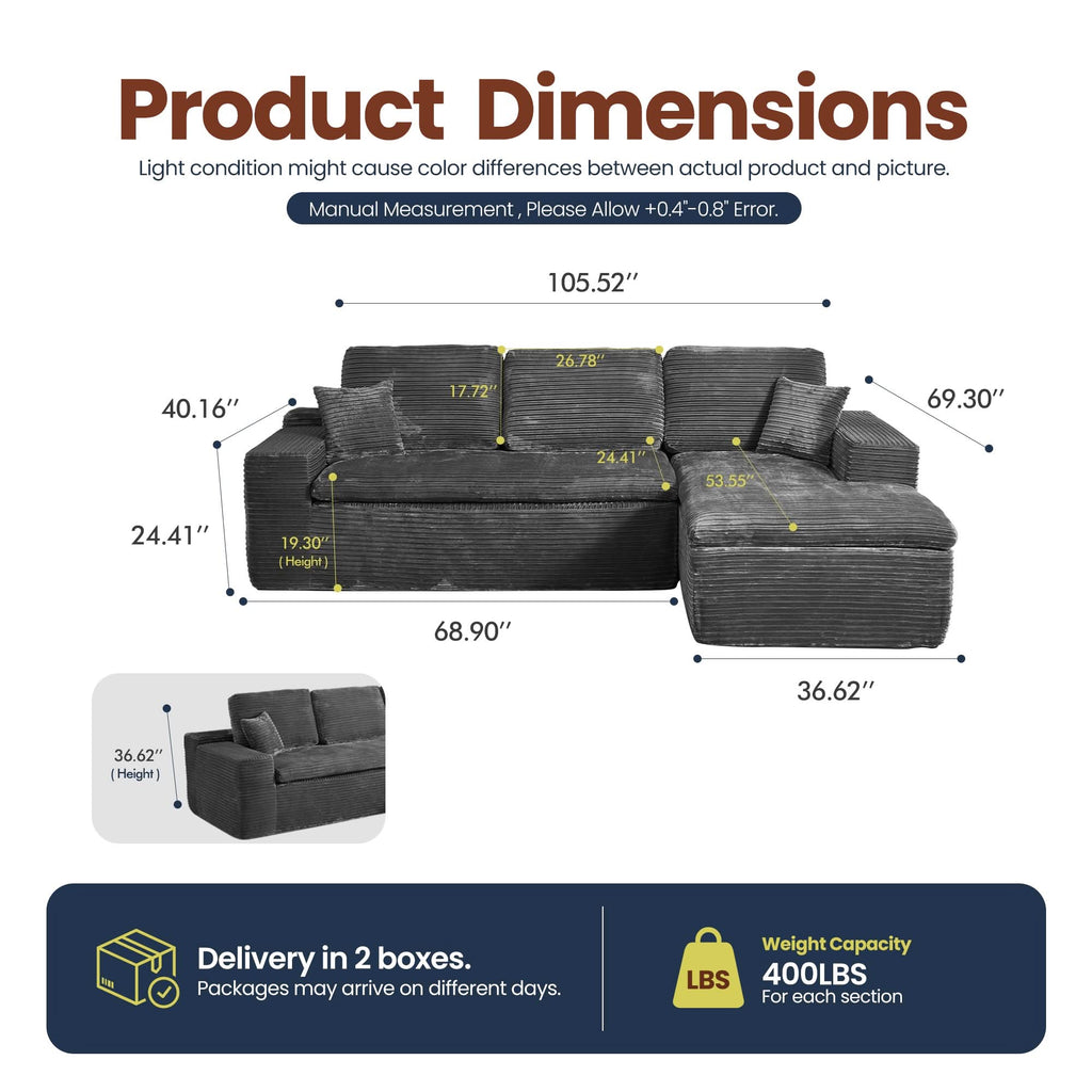 Modular Sectional Sofa with Chaise,Deep Seat Cloud Couch, Modern L-Shape