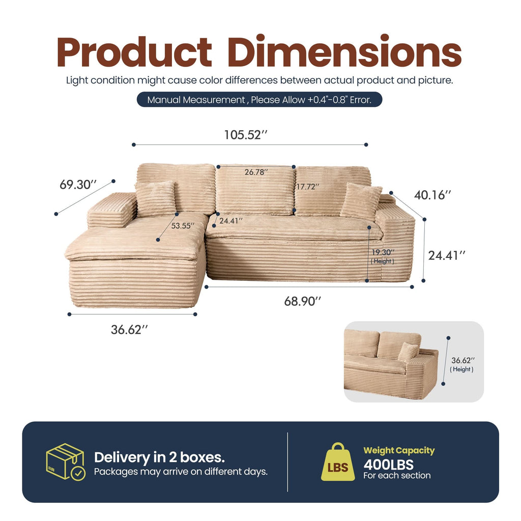 Modular Sectional Sofa with Chaise,Deep Seat Cloud Couch, Modern L-Shape