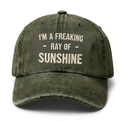 Vintage Washed "I'm A Freaking Ray Of Sunshine" Embroidered Cap
