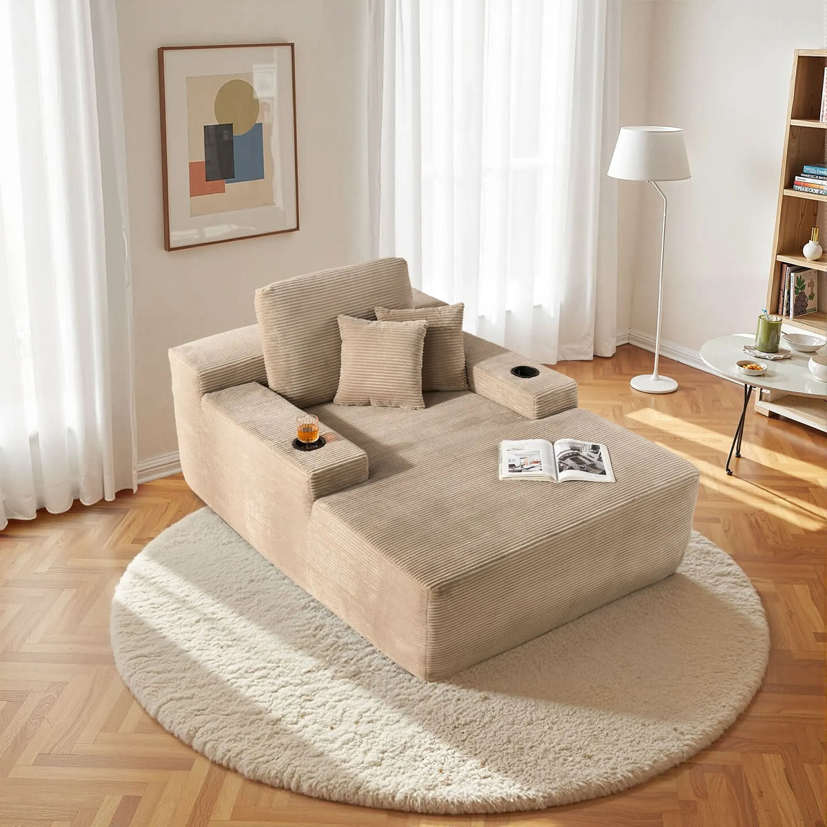🔥Chaise Lounge Chair with Cup Holders