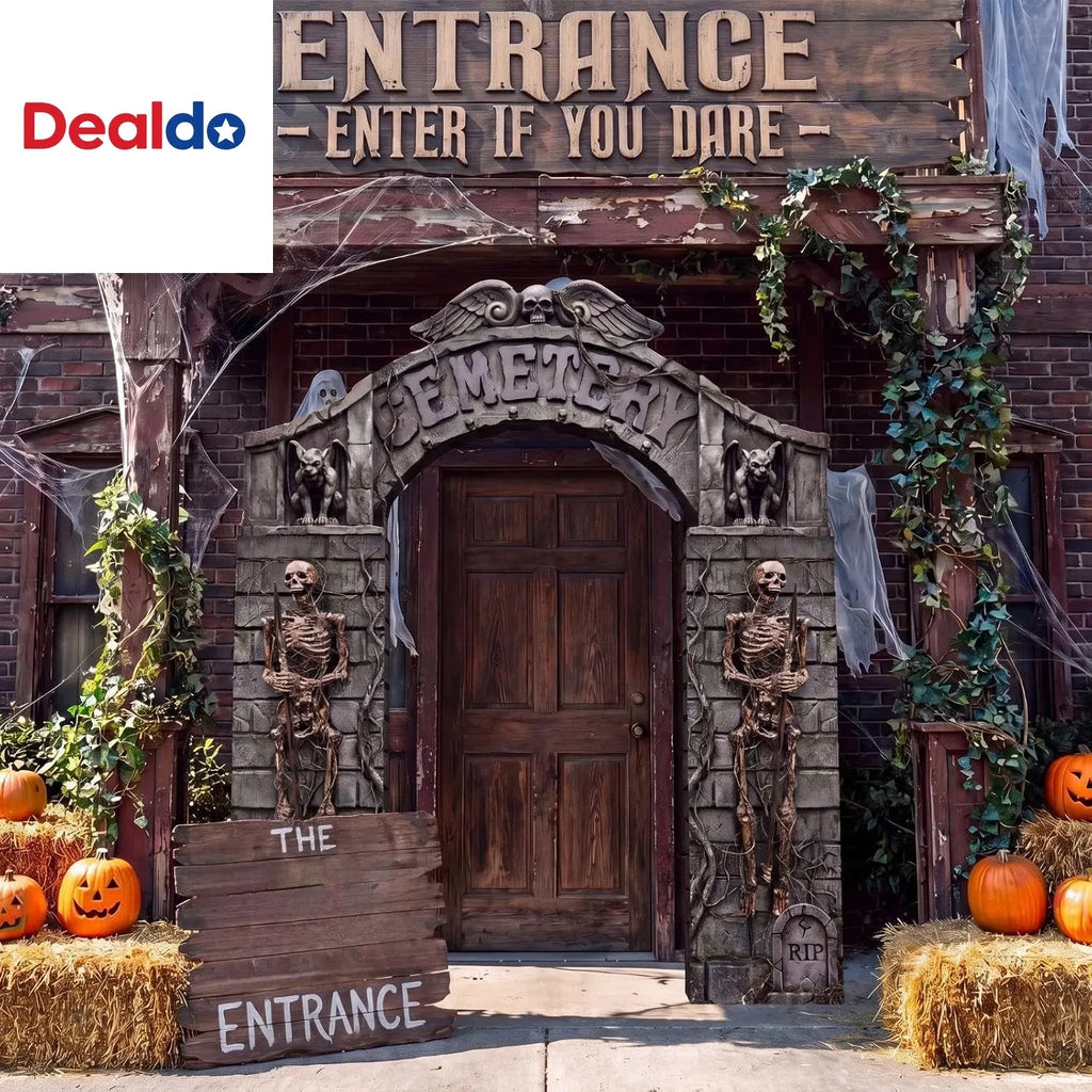 7 Piece Halloween Cemetery Archway Tombstone Skeleton Set