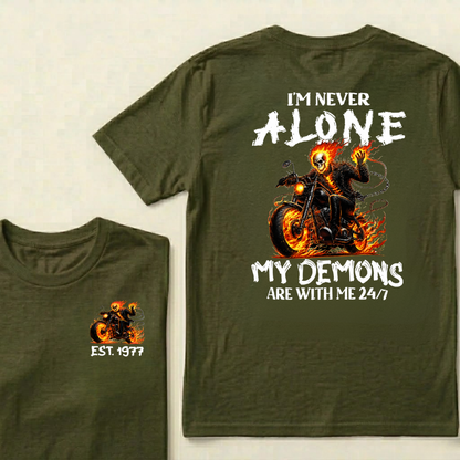 Custom EST.Year I'm Never Alone My Demons Are With Me 24/7 Graphic T-shirts