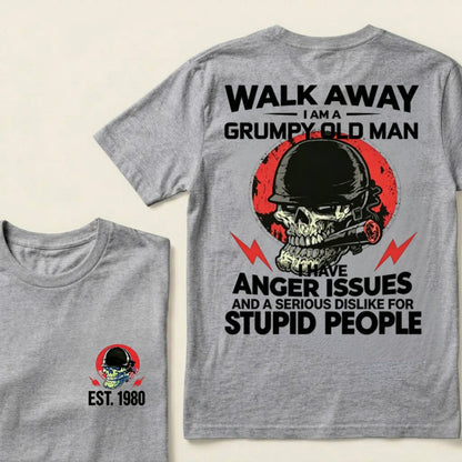 Custom EST.Year Walk Away I Am A Grumpy Old Man Skull Graphic T‑Shirt