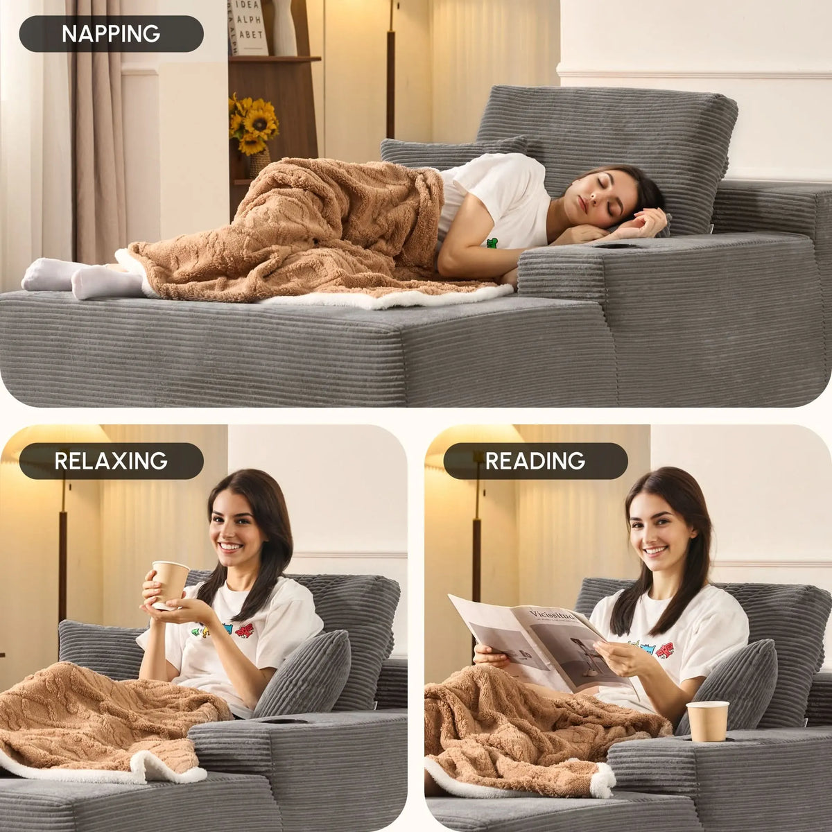 🔥Chaise Lounge Chair with Cup Holders
