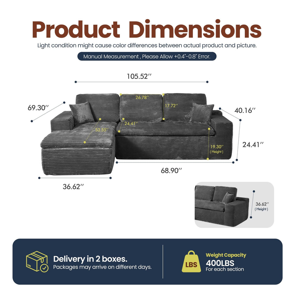Modular Sectional Sofa with Chaise,Deep Seat Cloud Couch, Modern L-Shape