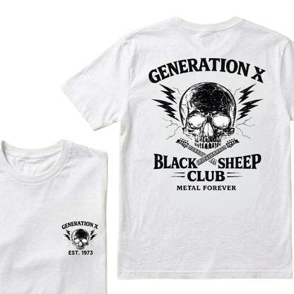 Custom Year Generation X Black Sheep Club Metal Forever Skull Lightning Guitar Graphic T-Shirt