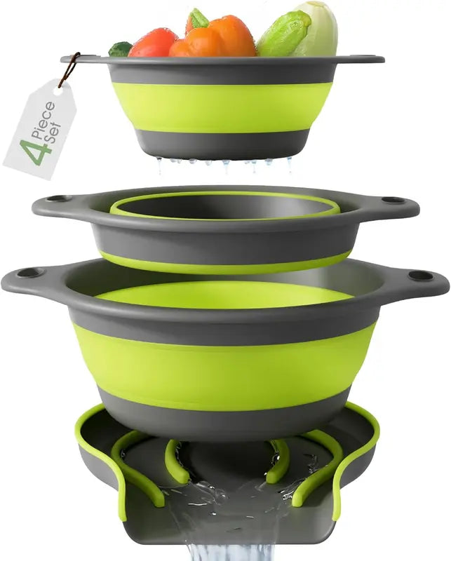 Collapsible Colanders 3-Pack – Sturdy Kitchen Strainer Set with Compact Over-Sink Self-Drainage Base, 3 Sizes (2.8 L, 3.8 L and 4.7 L), White
