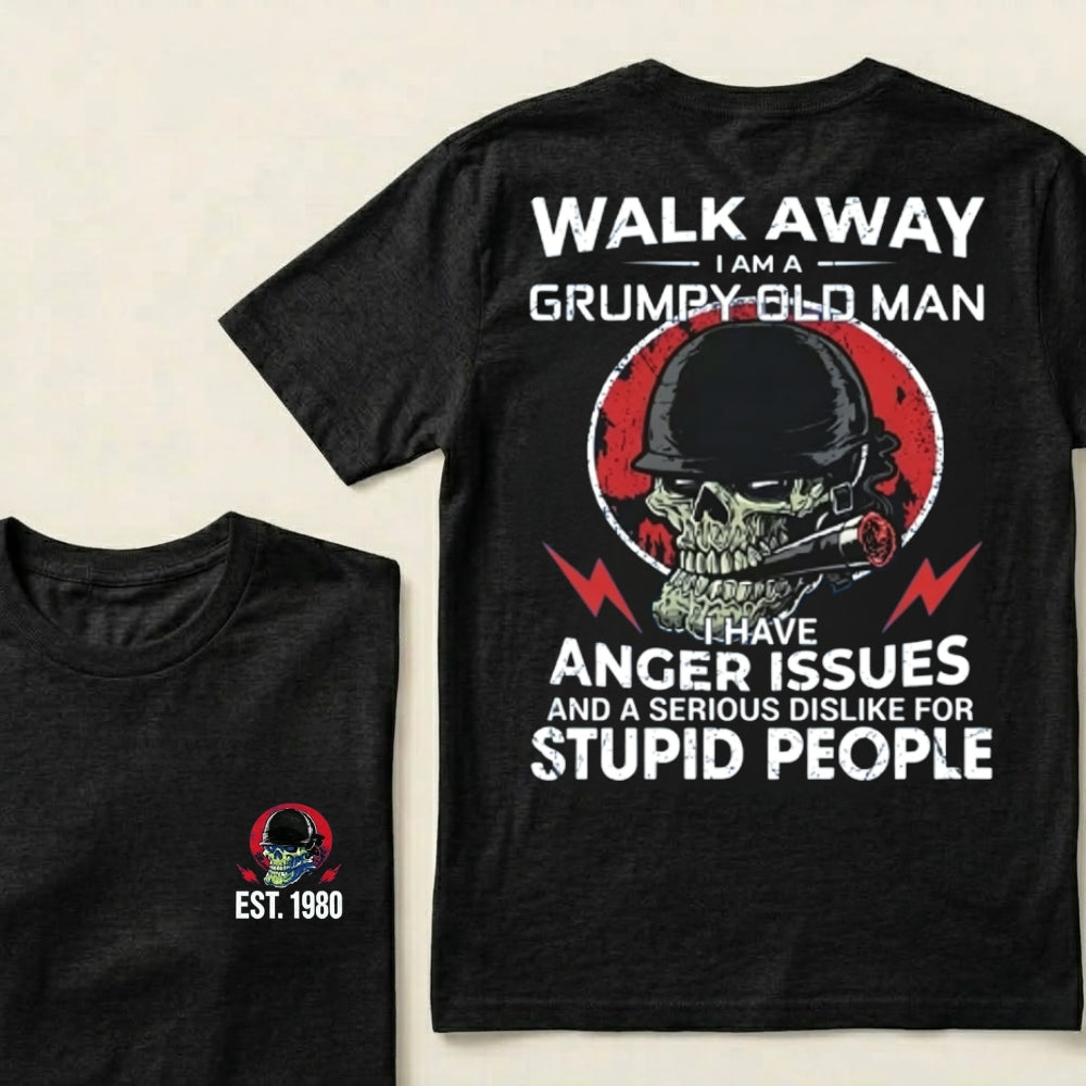 Custom EST.Year Walk Away I Am A Grumpy Old Man Skull Graphic T‑Shirt