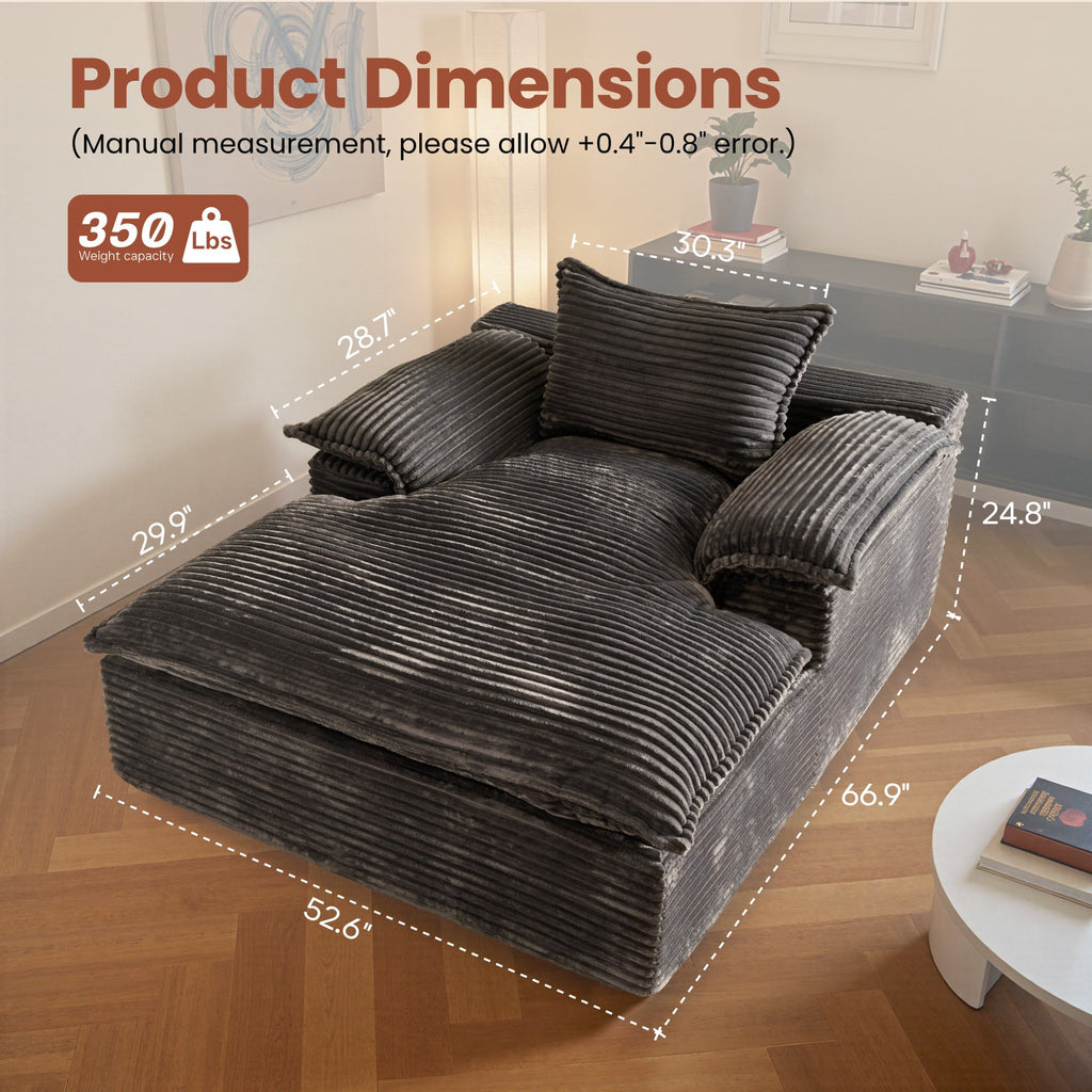 Boneless Lounge Chaise with Cloud Plush Sofa Bed