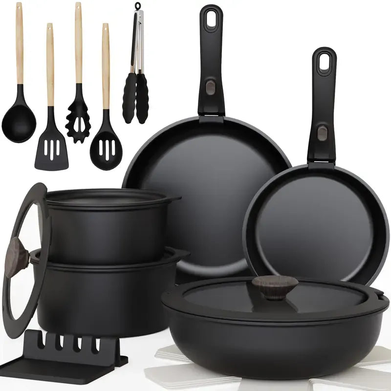 20-Piece Non-Stick Aluminium Pots and Pans Set with Detachable Handle – Oven-Safe, Dishwasher-Safe and Stackable Cookware for Modern Kitchens and Motorhomes