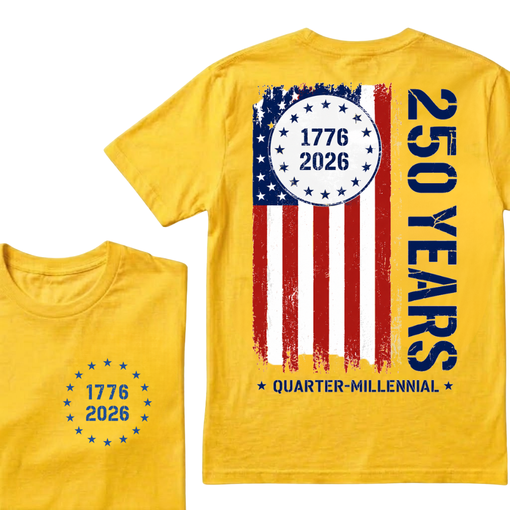 250 Years of Independence Vintage American Flag Back Print T-Shirt