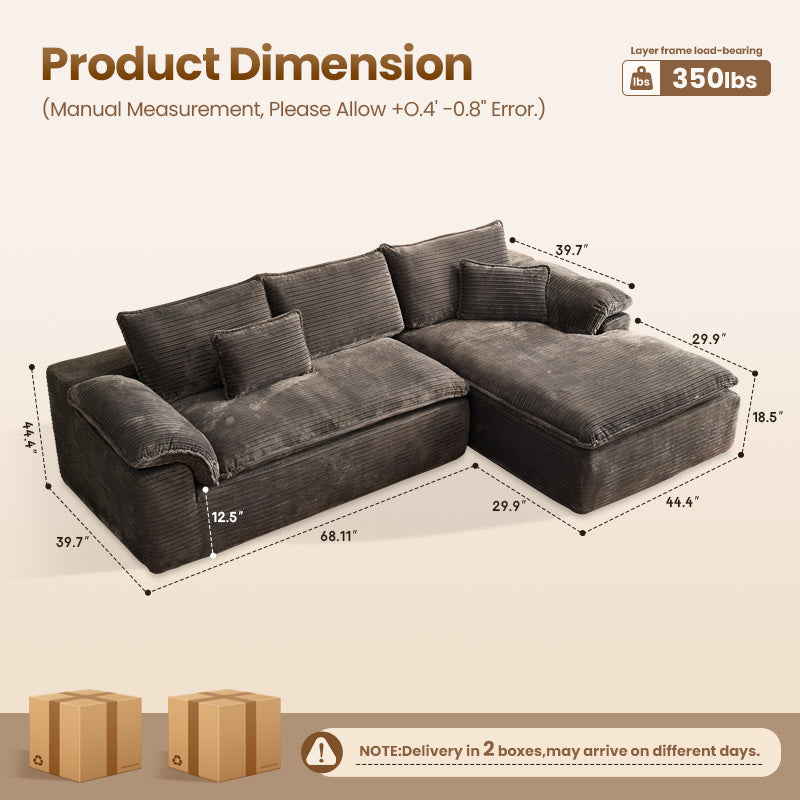 Modular Sectional Sofa with Chaise,Deep Seat Cloud Couch, Modern L-Shape