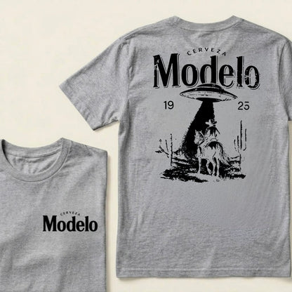 Cerveza Modelo 1925 Western Ufo Cowboy Rider Desert Cactus Vintage Graphic Tee
