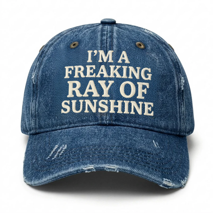 Vintage Wash "I'm A Freaking Ray Of Sunshine" Embroidered Cap