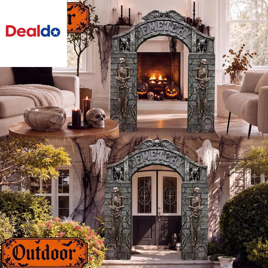 7 Piece Halloween Cemetery Archway Tombstone Skeleton Set