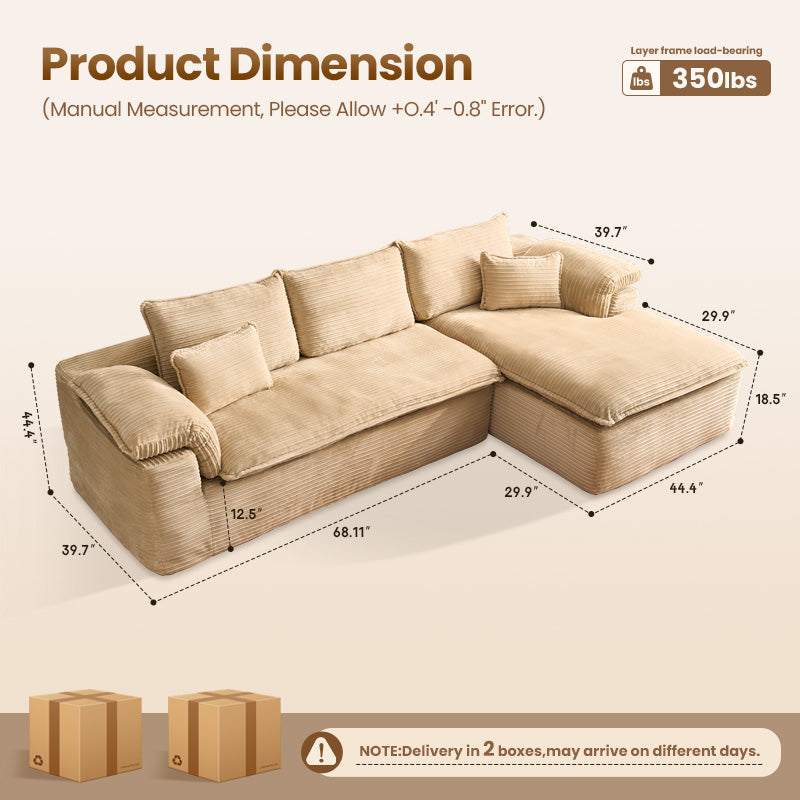 Modular Sectional Sofa with Chaise,Deep Seat Cloud Couch, Modern L-Shape