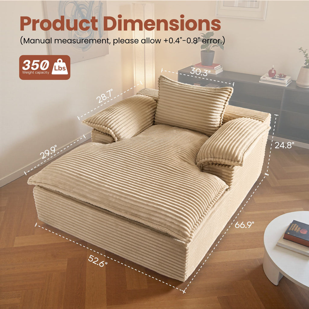 Boneless Lounge Chaise with Cloud Plush Sofa Bed
