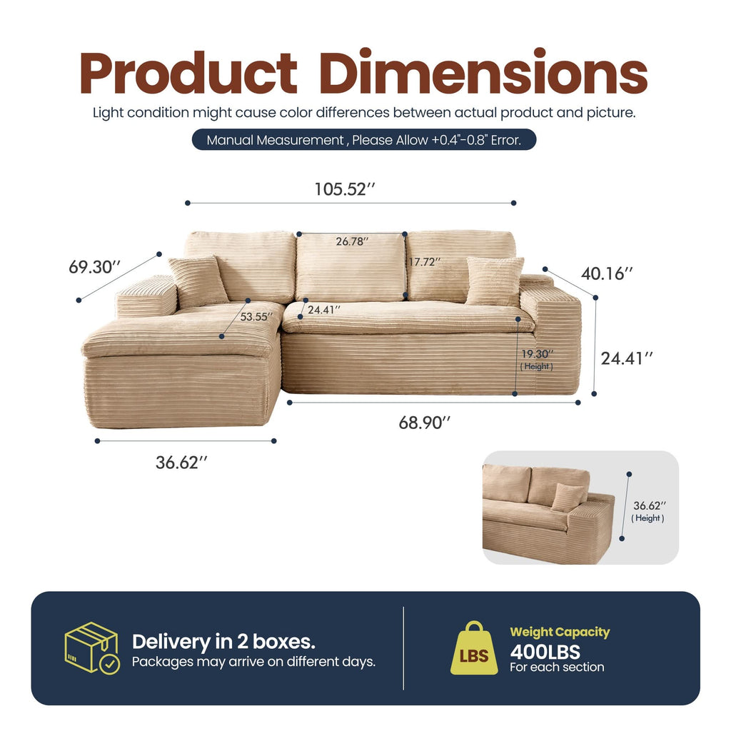 Modular Sectional Sofa with Chaise,Deep Seat Cloud Couch, Modern L-Shape
