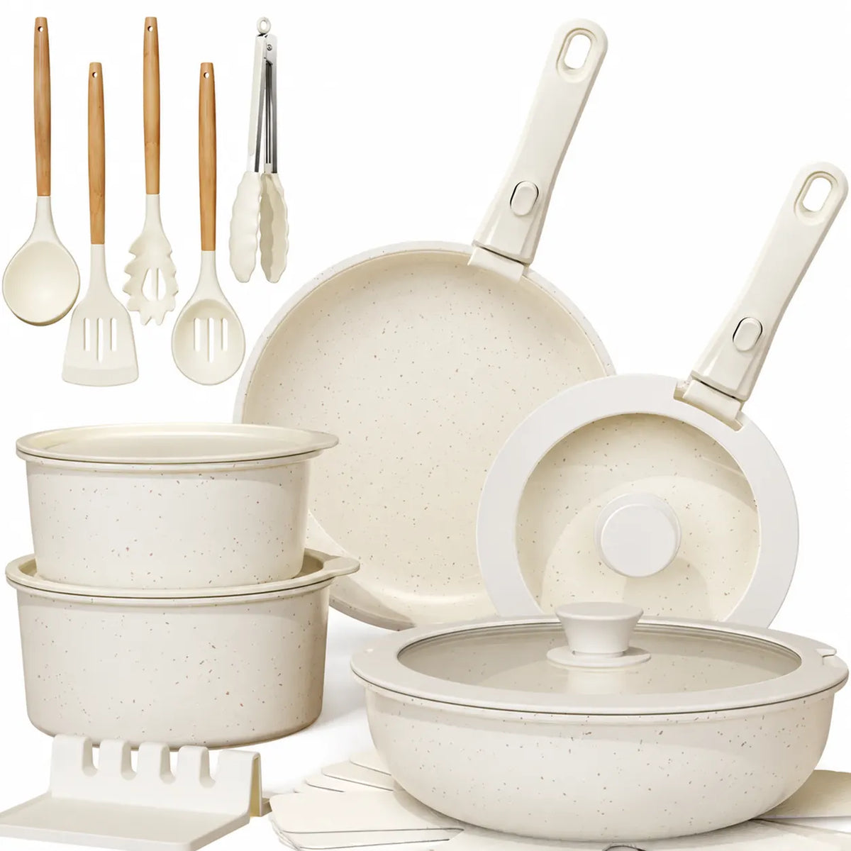 20-Piece Non-Stick Aluminium Pots and Pans Set with Detachable Handle – Oven-Safe, Dishwasher-Safe and Stackable Cookware for Modern Kitchens and Motorhomes