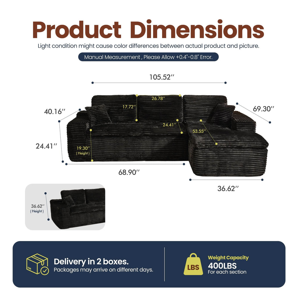 Modular Sectional Sofa with Chaise,Deep Seat Cloud Couch, Modern L-Shape