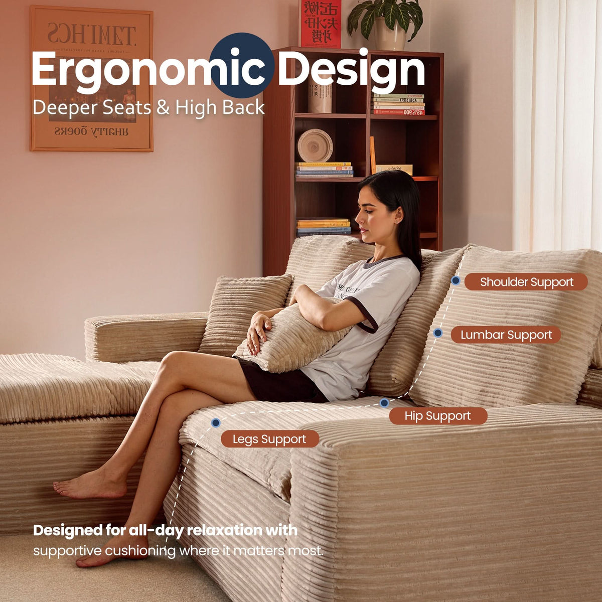 Modular Sectional Sofa with Chaise,Deep Seat Cloud Couch, Modern L-Shape