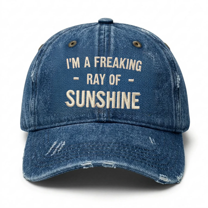Vintage Washed "I'm A Freaking Ray Of Sunshine" Embroidered Cap